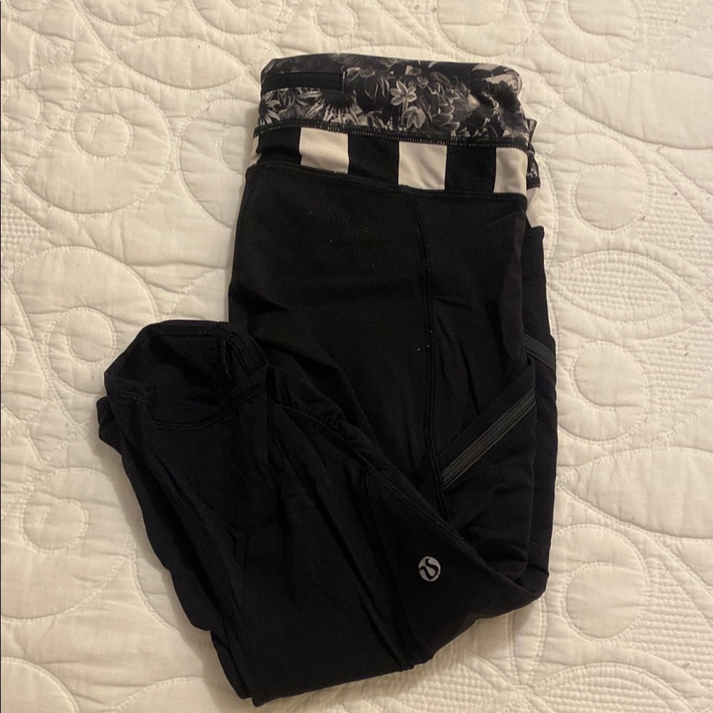 Lululemon Black Leggings with Patterned Waistband